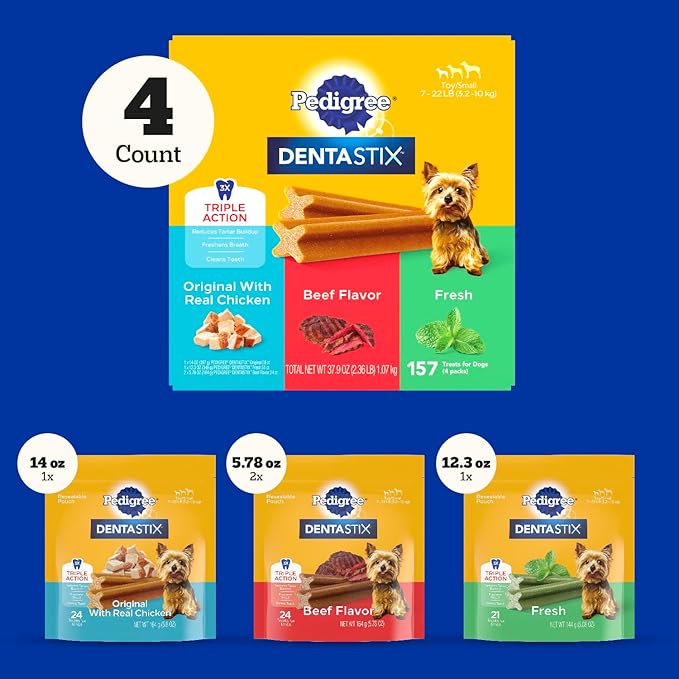 Pedigree Dentastix Small and Toy Breed Dog Treats, Original, Beef & Fresh Flavor, 2.36 lb. Variety Pack (157 Treats)