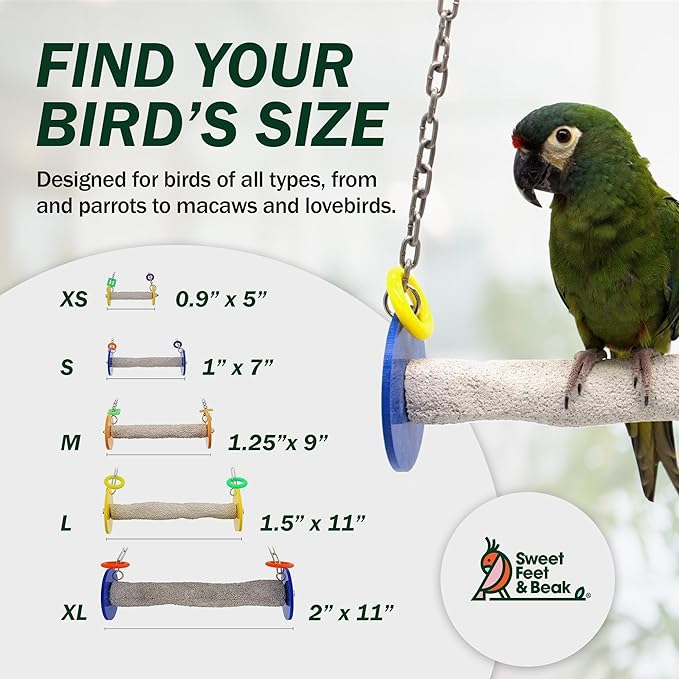 Roll Bird Swing - Pumice Perch Bird Toys Trims Nails and Beaks, Safe and Non-Toxic Bird Cage Accessories for Small and Large Birds, Swinging Toys Birds Will Love, XSmall 4.5 Inches