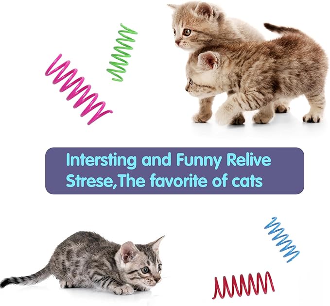 24PCS 12Colors Cat Spring Toys for Indoor Cats, Interactive Coil Springs for Self Play, Durable Heavy Plastic Cat Spiral Spring, Hunting, Biting, Swatting Creative Kitten Toy.