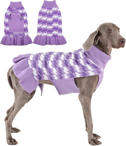 Dog Sweaters for Large Dogs Girl, Dog Sweater Dress with Leash Hole, Thick Turtleneck Knitwear for Female Dogs, Warm Fall Winter Dress for Cold Weather, Thanksgiving, Christmas - Purple XXXL