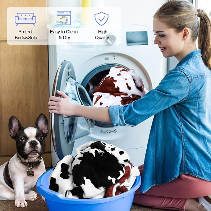 Rezutan 1 Pack 3 Blankets for Dogs, Dog Blanket for Large & Medium Pet Cat, Premium Soft Fluffy Suitable for Dog Kennels & Beds, Sofas, Gifts Puppy Essentials, 41x31inch, Black Brown White Cow Print