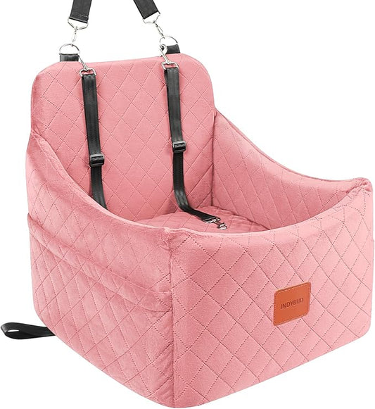 Dog Booster Car Seat for Dogs up to 35lbs, Safety Pet Car Seats with Anti-Slip Bottom, Travel Booster Dog Bed with 2 Storage Pockets (Pink, Medium)