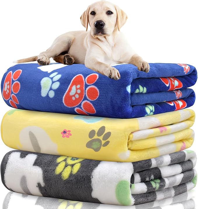 Rezutan Blanket for Large Dogs 1 Pack 3 for Medium Pet Cat Soft Fluffy Washable Blankets,Reversible Elephant & Paw Print for Dog Kennels & Beds, Sofas, Furniture Protection, 41x31 inch