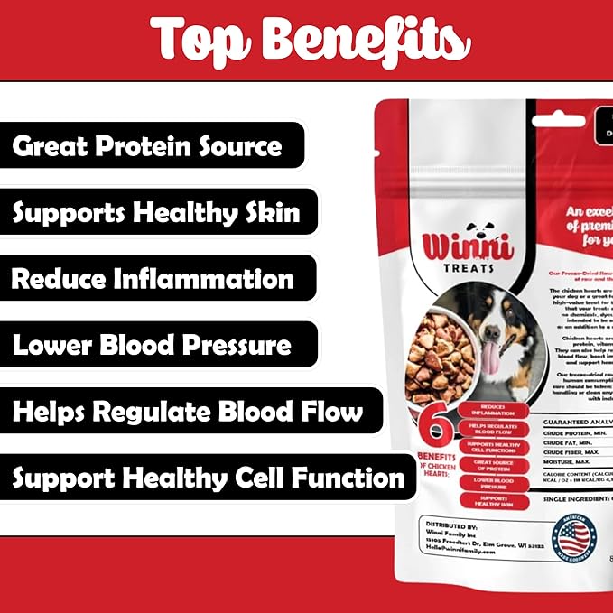 Freeze Dried Chicken Hearts for Dogs – Single Ingredient, High Protein, No Additives, Natural & Grain-Free Raw Dog Treats Natural – Ideal for Treats, Training & Rewarding – 3.75oz Bag