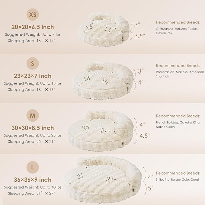 EHEYCIGA Extra Small Dog Bed and Cat Couch for Puppy and Kitten - Fluffy Faux Rabbit Fur Pet Sofa with Washable Removable Cover, Waterproof and Non-Slip, 20 Inch Cream