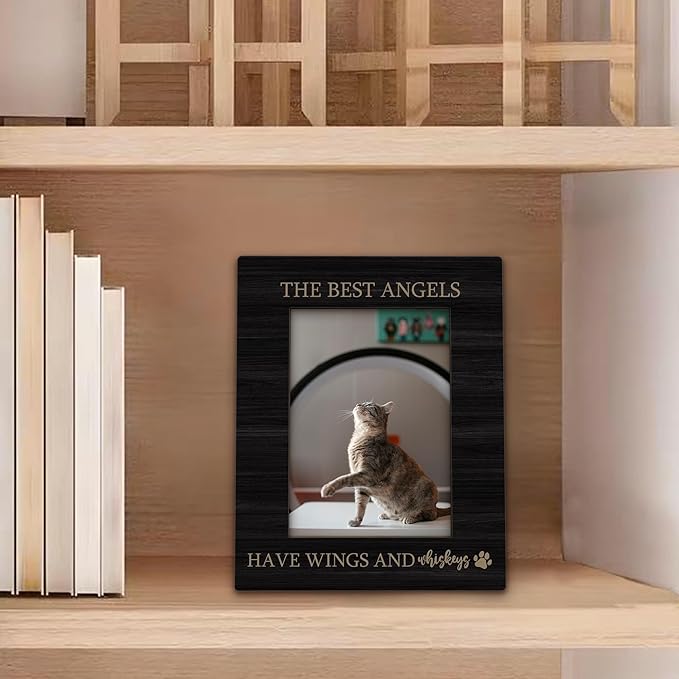 Cat Memorial Gifts Picture Frame 5x7, Black Pet Memorial Photo Frame, Cat Memorial Gifts for Loss of Cat, The Best Angels Have Wings Wooden Picture Photo Frames for Desk Home Room Decor