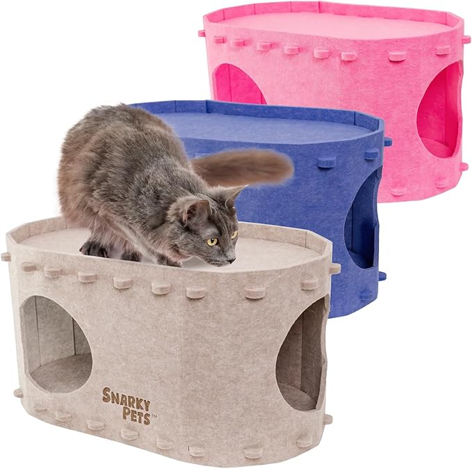 Tess & Liza Felt Cat Cave – Cozy Hideaway for Cats & Kittens | Eco-Friendly Felt Cat House | Durable & Spacious Cat Bed for Large Cats | Stylish Indoor Pet Furniture by Snarky Pets™ Brown