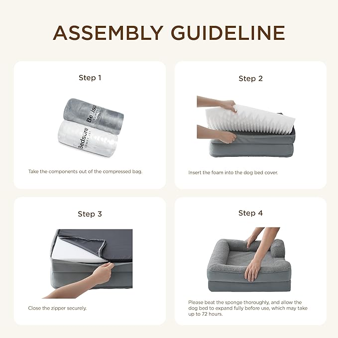 Bedsure Self Warming Orthopedic Dogs Bed for Small Dogs - Washable Small Dog Bed Waterproof, Comfort Pet Couch with Removable Cover, Supportive Foam Pets Sofa with Nonskid Bottom, Grey