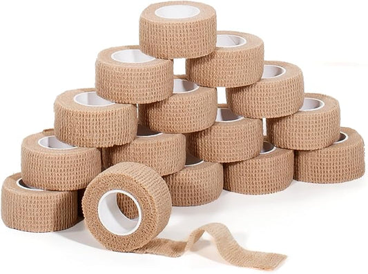 Self Adhesive Bandage Wrap,Bandage Tape,Medical Tape,Vet Tape,Athletic Tape Gauze,for First Aid,Sports, Wrist, Ankle (16pcs Beige, 1inch*5Yards)