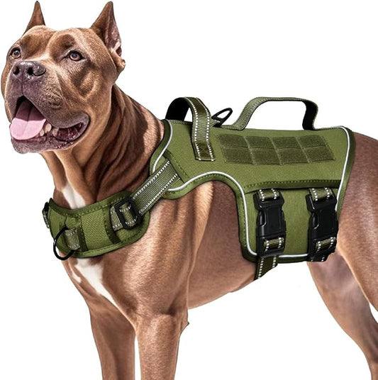 Dog Harness for Large Dogs Heavy Duty, No Pull Tactical Dog Harness with Molle System, Easy On and Off Service Dog Vest, Breathable Padded, Adjustable Reflective Pet Vest for Walking Hiking Training
