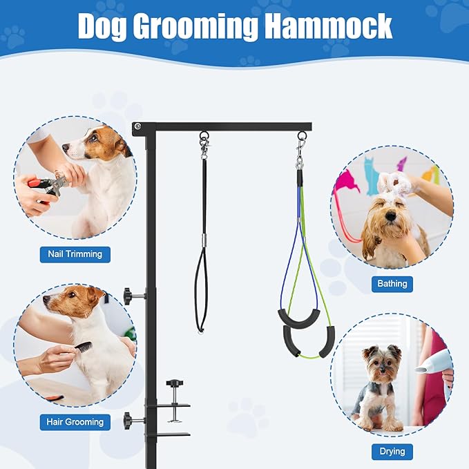 Dog Grooming Arm with Clamp,35" Pet Grooming Hammock Table Arm with Adjustable No Sit Haunch Holders,Dog Grooming Table Stand for Foldable at Home with Loop Noose for Small Dogs and Medium Pets