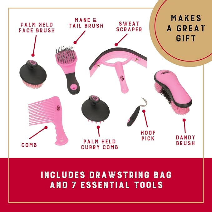 Weaver Leather Horse Grooming Kit, 7-piece Brush Set with Organizer Tote Bag, Equine Care, Grooming Supplies, Blue Glitter