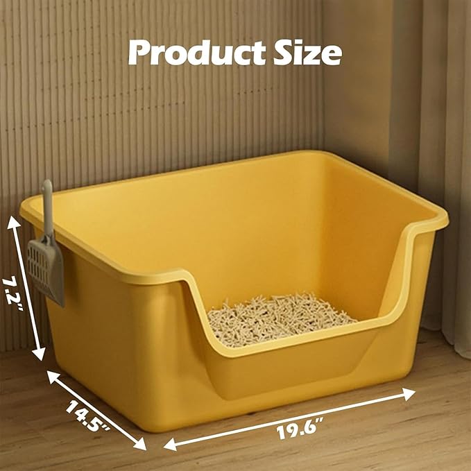 Large Cat Litter Box with High Sides,Cat Boxes for Indoor Cats,Cat Litter Pan for Kitty,Litter Box with Low Entry,Easy to Clean,Anti-Splashing(Grey)