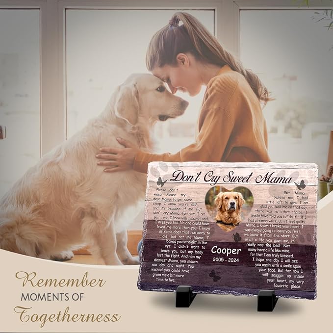 Custom Memorial Stone Gifts - 'Don't Cry Sweet Mama' - Diverse Background Palette, Sympathy Gift for Women and Mom Losing Beloved Pet - Caring Gesture for Dog & Cat Lovers