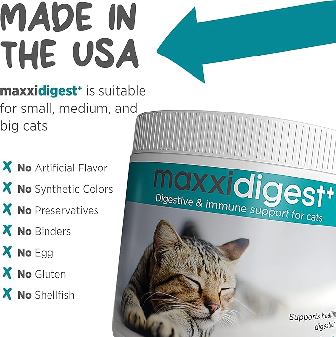 maxxipaws maxxidigest+ Prebiotic & Probiotic for Cats 7oz | Cat Probiotic Powder with Advanced Digestive Enzymes for Gut Health & Immunity | Supports Digestion, Food Sensitivities & Itchy Skin