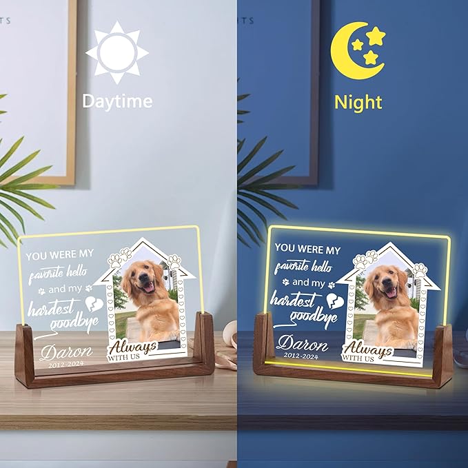 Customized Pet Memorial Gifts for Dogs, Personalized Pet Memorial Acrylic Plaque with Photo, Dog Memorial Gifts for Loss of Dog, Pet Loss Sympathy Gift, Christmas Birthday Gifts for Pet Lovers