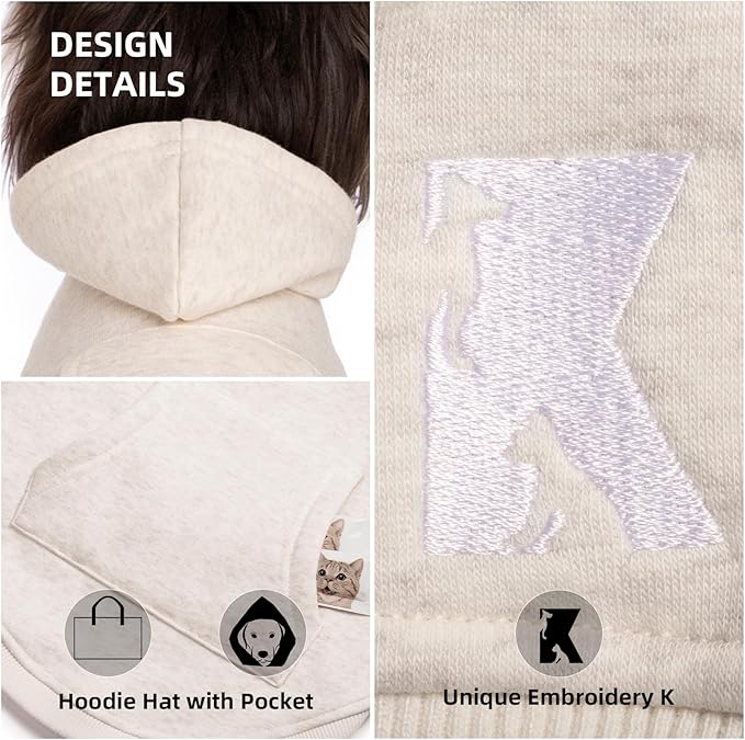 Koneseve Dog Hoodie Fleece, Cat Sweater Warm with Pocket - Soft Clothes for Daily Wear, Basic Hooded Sweatshirts, Winter Coat Clothing, Comfort Tee Shirt Fit for All Breeds Pet - Beige - 3XL