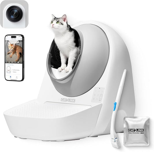 CATLINK 2025 New Ultra Self Cleaning Litter Box with AI Camera, 5G WiFi Automatic Cat Litter Box Self Cleaning for Multi-cat, APP Health Monitor, Pinch-Free Robot Cat Litterbox with Cleaning Brush