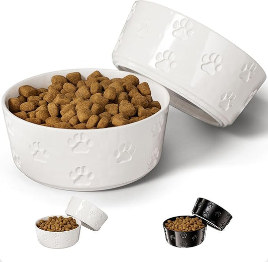Ceramic Dog Bowl Set of 2 with Anti-Skid Base - 6.5" Wide x 2.5" Tall Ceramic Dog Bowls Medium Sized Dogs - 3.8 Cup Capacity Food and Water Bowls for Dogs - Rubber Bottom Pet Bowl Set of 2 Medium Size