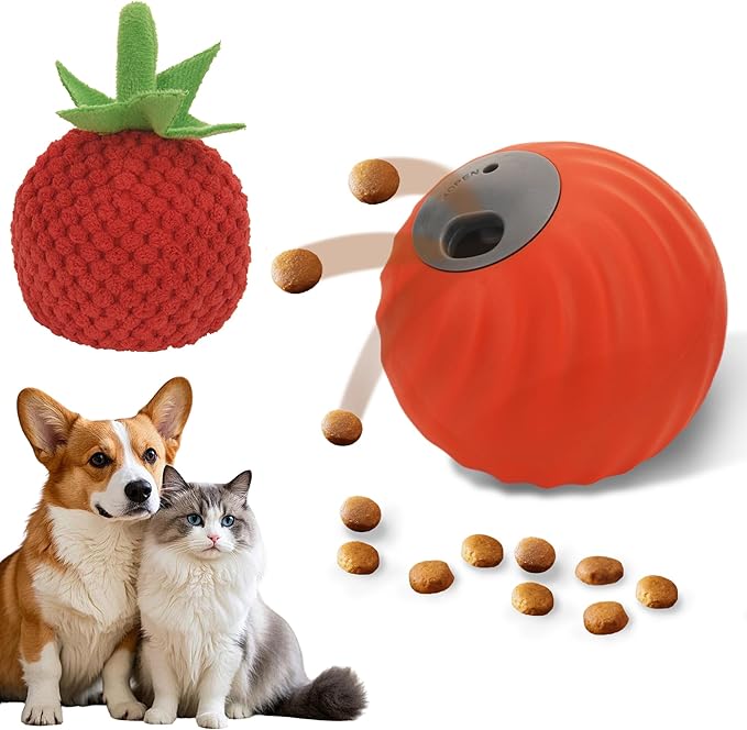 Interactive Dog Toys with Automatic Treat Dispenser, Fun Slow Feeder Interactive Toy for Dogs and Cats, Boosts Mental Stimulation, Reduces Anxiety, Durable Indoor Fun(Orange)