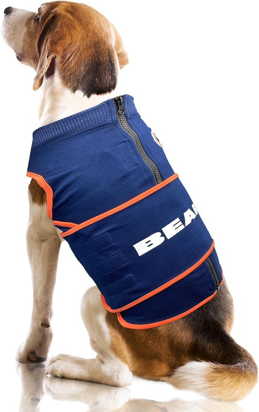 NFL Chicago Bears Dog Anxiety Shirt Calming Soothing Solution Vest, for Dogs & Cats with Anxiety, Fears, Fireworks, Loud Noises, Dark, Lonely Keeps Dogs Calm and Feeling Safe, Relaxing Jacket, Small