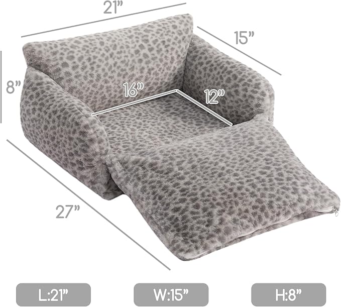 Hollypet Cat Bed Fluffy Plush Mutifuctional Double-Layer Soft Pet Couch Orthopedic Sofa Nest Beds for Small Cats and Dogs, Snow Leopard (21x15x8 inch)
