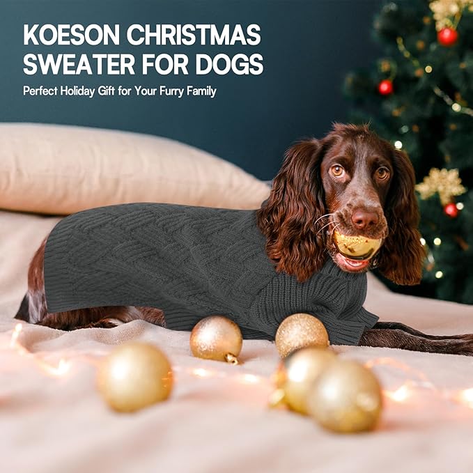 KOESON Dog Sweater Large, Warm Halloween Dog Sweaters for Large Sized Dogs, Cable Knit Sweater for French Bulldog, Pug, Corgi, Boston Terrier, Easy On Winter and Fall Sweaters for Dogs, Grey, L