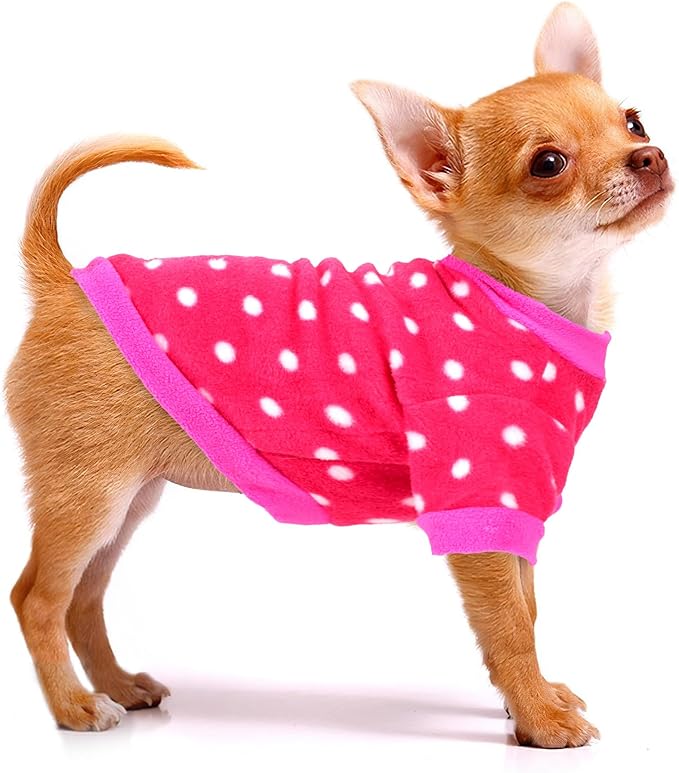 2 Pieces Dog Sweaters for Small Dogs, Fall Winter Fleece Dog Clothes, Soft and Warm Puppy Sweater Doggie Coat for Winter Pet Cloting for Chihuahua Yorkie (Polka dots, Leopard Print, X-Small)