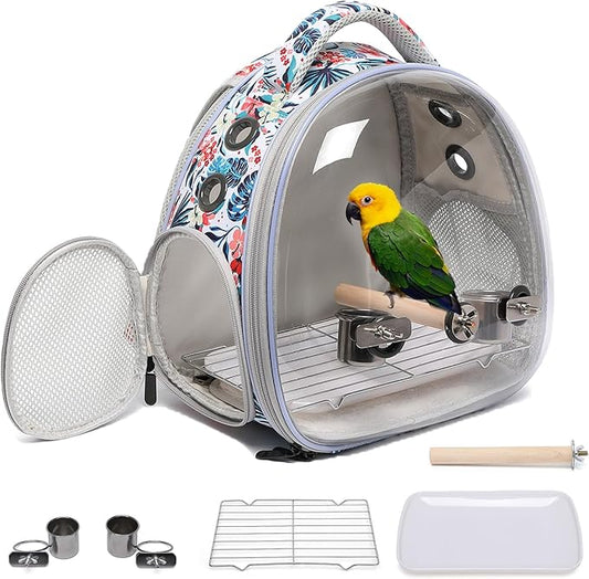 Portable Travel pet Backpack Carrier Hamster Bag Guinea Pig Bird Small Dog cat Turtle Carrier Rabbit Cage Squirrel Bearded Dragon Breathable Hangbag (Hua+Accessories)