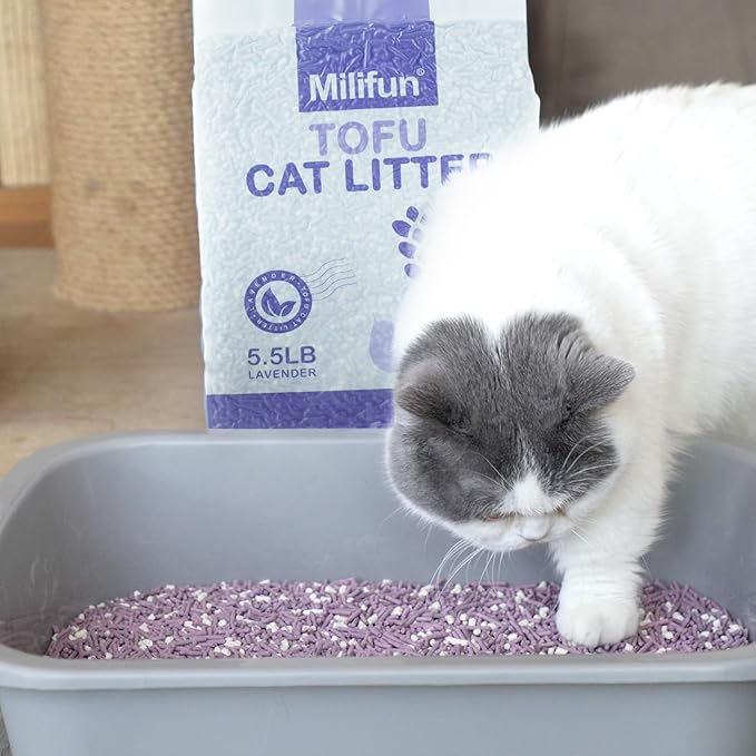 Tofu Cat Litter, Dust-Free Kitty Litter, Fast Drying, Ultra Absorbent Clumping Cat Pellets, Lavender Odor Control, Less Scattering, Dust-Free Mixed Tofu.