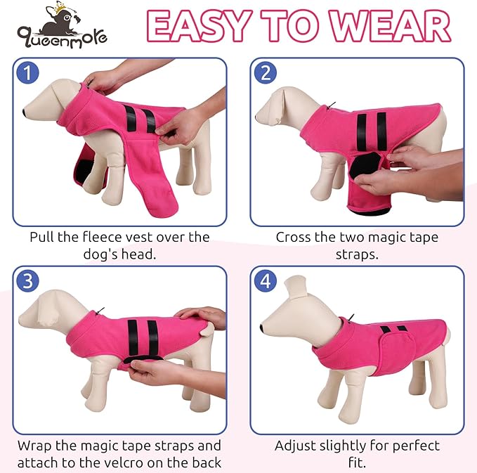 Queenmore Small Dog Sweater, Soft Fleece Vest Pullover Dog Jacket with Leash Hole, Warm Winter Dogs Clothes Cold Weather Doggy Dachshund Sweaters for Small Dogs Cats Boy or Girl (Pink, XS)