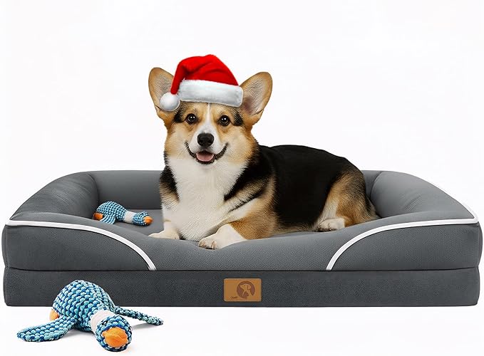 Homemate Dog Beds Large Sized Dog: 36x27 inch Orthopedic Large Dogs Bed XL Outdoor Pet Cat Bed Sofa Supplies with Toy Dogs Crate Pad Couch with Removable Washable Cover & Non-Slip Botton Dark Grey