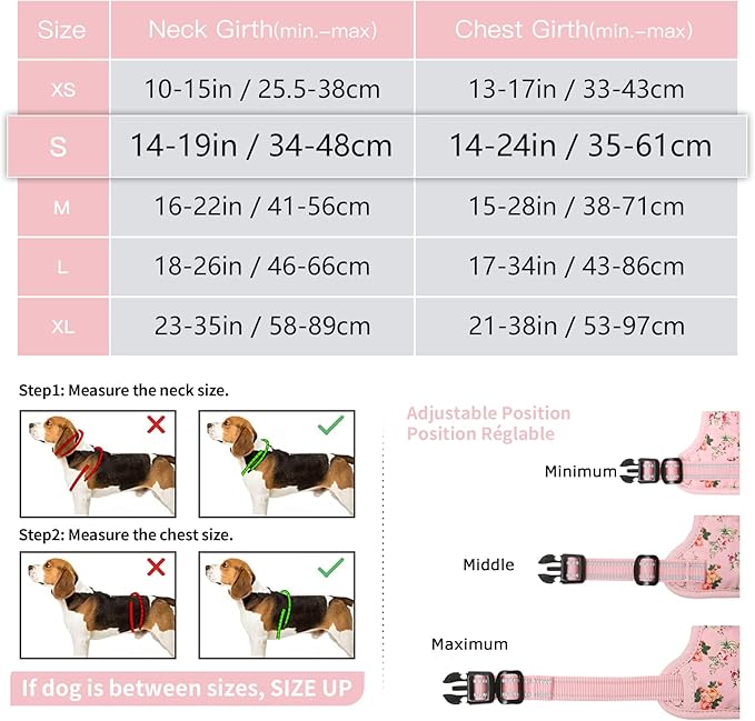 HEELE Dog Harness Harness for Small Dogs No Pull Dog Vest Harness for Small Dog with Soft Padded Handle Reflective for Outdoor Training, Flower-Pink, S