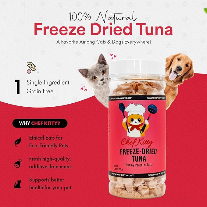 Freeze-Dried Tuna Treats for Cats & Dogs – 100% Wild Caught, Single Ingredient, High-Protein, Healthy Snack – No Additives or Preservatives – 1.7oz - Inspected & Tested in USA