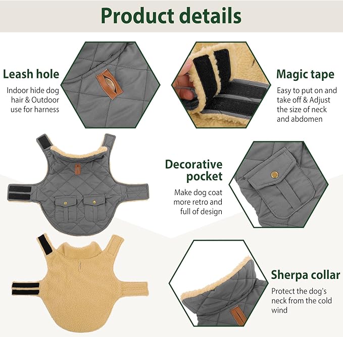 Large Dog Coat, Warm Jacket for Extra-Large Dogs, Dog Winter Coat, Pet Windproof Cold Weather Coats Snow Jacket Pet Clothes, Golden Retriever, Labrador Retriever, Husky, Grey L