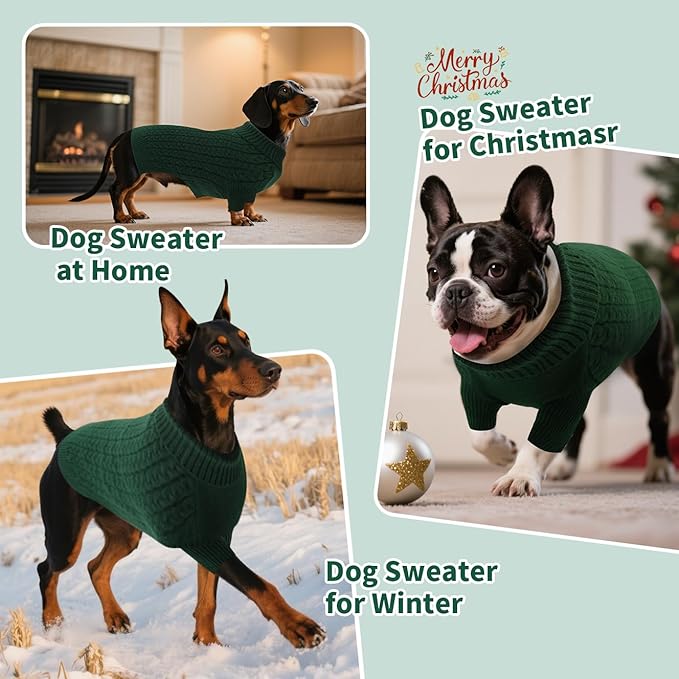 SAWMONG Dog Sweater, Dog Sweaters for Large Dogs Girls Boys, Pullover Turtleneck Knitted Doggy Sweatshirt, Cold Weather Pet Clothes（Green, X-Large