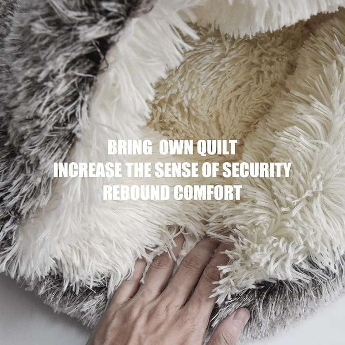 ShinHye Cozy Cat Bed - Round Plush Fluffy Hooded Cave, Indoor/Outdoor, Waterproof & Washable, Calming Anti-Anxiety Design - 23x23 Inch, Grey