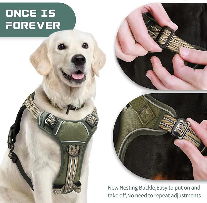 No Pull Dog Harness for Large Dogs, Adjustable No Choke Pet Vest with Dog Leash Fit Smart Reflective Pet Walking Harness for Training Easy Control Soft Handle Green L