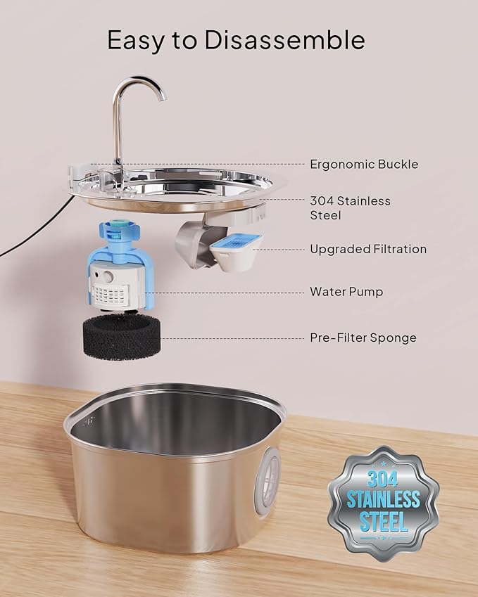 Cat Water Fountain, Pet Water Fountain for Cats/Dogs Indoor, Stainless Steel Cat Drinking Fountains with Water Level Window and 6 Filters + 6 Sponges(3.2L/108oz)