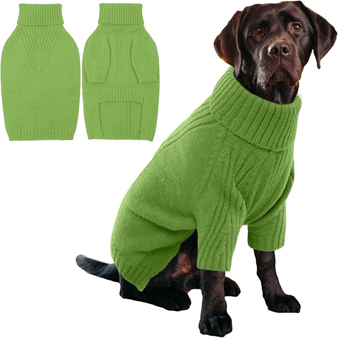IECOii XXL Dog Sweater,Thermal Knit Big Dog Sweater with Sleeve,Pet Turtleneck Doggy Sweatshirt for Extra Large Dogs Boy Girl,Stretchy Large Dogs Cold Weather Outfit Pitbull Clothes,(Grass Green,XXL)