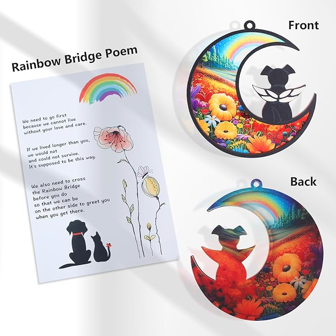 DIY Dog Angel Memorial Suncatcher with Sympathy Card,Rainbow Bridge Dog Memorial Gifts,Loss of Pet Sympathy Gift Dog,Dog Lovers Gifts for Women (2-Rainbow Bridge)