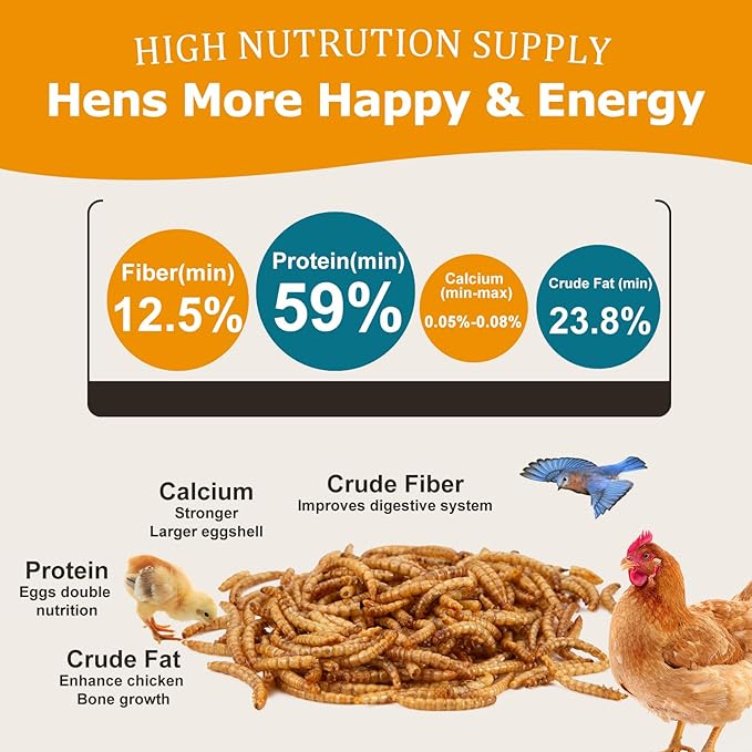 Dried Mealworms 10LB - Non-GMO Meal Worms for Chickens & Birds - Insect Protein Poultry Feed, Natural Chicken Worms ideal for Wild Birds, Reptile Tasty Bird Treats, Laying Hens,Bird Seed Alternative