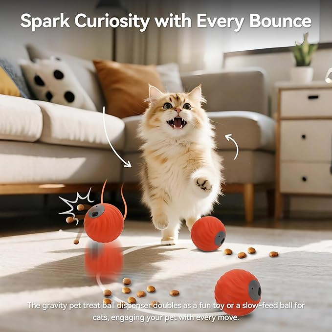 Interactive Dog Toys with Automatic Treat Dispenser, Fun Slow Feeder Interactive Toy for Dogs and Cats, Boosts Mental Stimulation, Reduces Anxiety, Durable Indoor Fun(Orange)