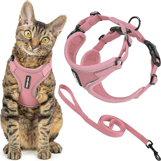 Best Pet Supplies Voyager Escape Proof Cat Harness and Leash Set with Reflective Stitching, Neoprene Handle 5ft - Supports Small, Medium and Large Cats, Kittens - Pink, M (Chest: 16.5-19.5")