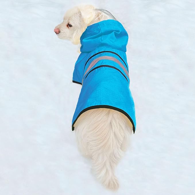Dog Raincoat Waterproof Reflective Slicker - Lightweight Breathable Hooded Poncho Rain Coat Jacket with Adjustable Belly Strap and Leash Hole for Small Medium Large Dogs (X-Large, Blue)