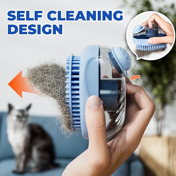 JIGA Cat Brush, Dog Bath Brush with Shampoo Dispensing, Dog Brush for Shedding with Self Cleaning, Dog Grooming Supplies, Blue