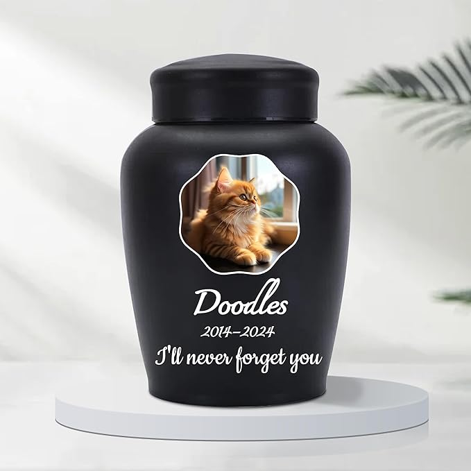 Personalized Cremation Urns for Pet Ashes, Custom Pet Name and Photo for Memorials Urns, 8.6 Inches Large Pet Urns for Dogs and Cats Ashes (Flower)