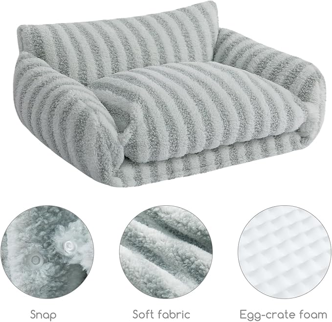 Hollypet Cat Bed Fluffy Plush Mutifuctional Double-Layer Soft Pet Couch Orthopedic Sofa Nest Beds for Small Cats and Dogs, Gray (21x15x8 inch)