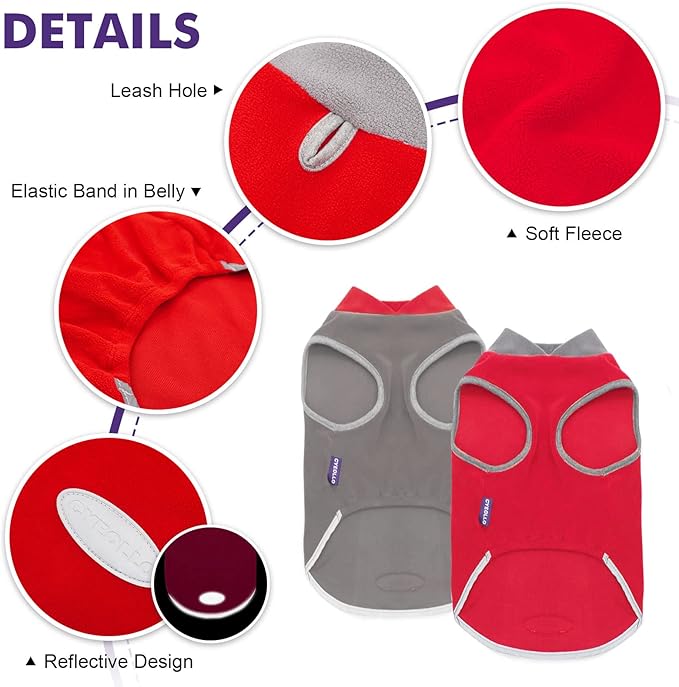 cyeollo 2 Pack Dog Sweaters Stretchy Fleece Sweatshirt with Leash Hole Pullover Stretchable Reflective Dog Sweater Pet Clothes for Small Puppy Dogs Cats Apparel Size S