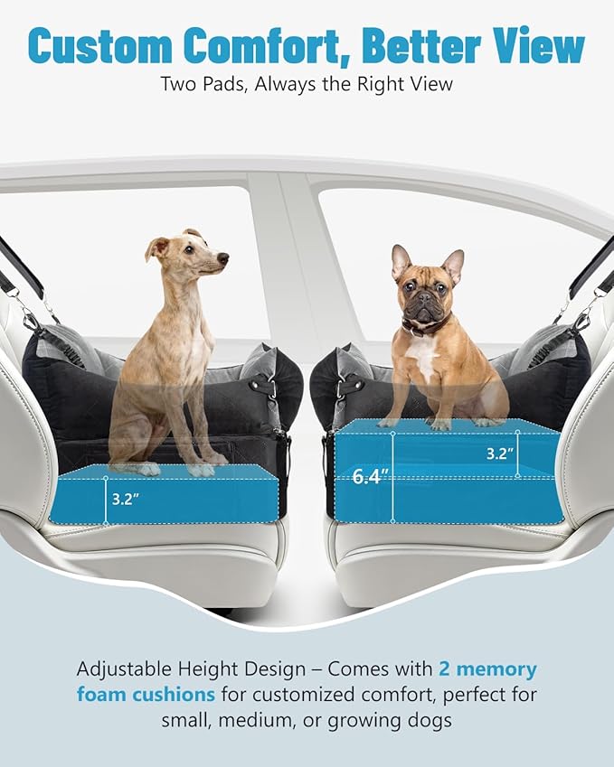 EASTBLUE Dog Car Seat for Small Medium Dogs Up to 35 lbs, Memory Foam Dog Booster Car Seat with Seatbelt, Detachable Washable Pet Carseat for Puppy & Cat, Dogs Travel Bed for Cars (Black/Grey)